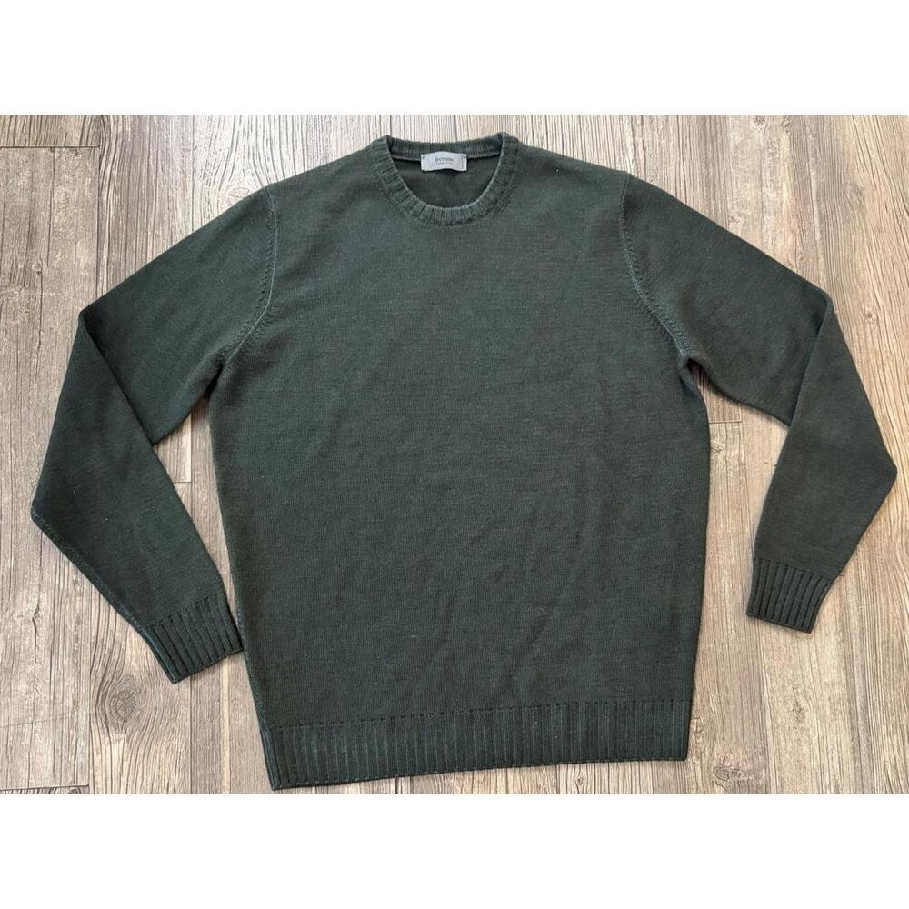 Ferrante Moss Green 7 Gauge Frosted Garment Dyed Wool Crewneck L Made In Italy